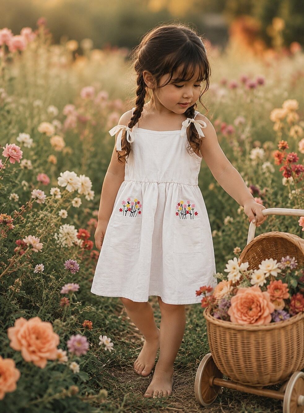 Pockets Full Of Posies Muslin Embroidered Floral Pockets Dress 3/4